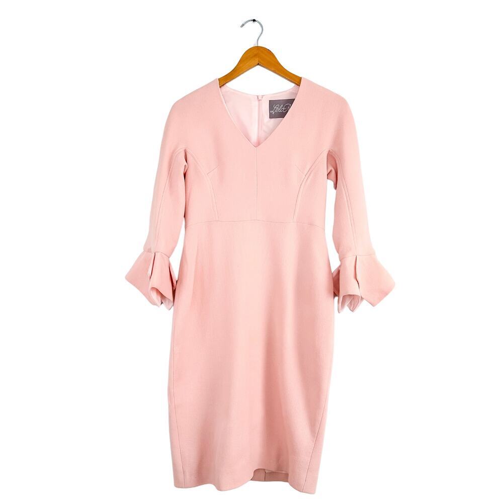 Lela Rose Blush Pink Midi Dress with Fluted Sleeves